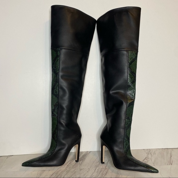 Good American The Koko Snake Embossed Leather Over The Knee Boot 5 - Picture 8 of 13
